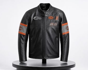 Men’s Harley Davidson Black Distressed Leather Jacket – Real Biker Motorcycle Outerwear