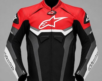 Alpinestars Racing Leather Jacket for Men | Genuine Cowhide Motorcycle Biker Jacket | Protective Armored Riding Gear | Gift for Him & Her