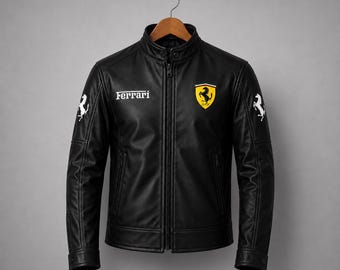 Handmade Black Racing Leather Jacket for Men – Motorcycle Biker Coat, Motorsport Riding Jacket, Genuine Leather Streetwear