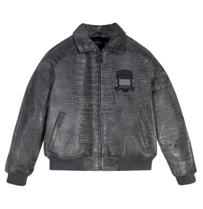 Men's Avirex Style Distressed Croc Leather Bomber Jacket | Handmade Genuine Leather Pilot Flight Jacket image 2