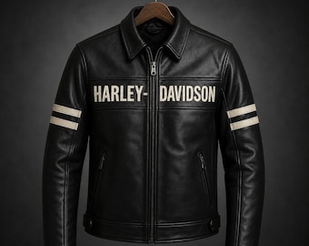 Vintage Harley-Davidson Genuine Leather Biker Jacket for Men – Classic Motorcycle Riding Coat, Distressed Black Streetwear Outerwear