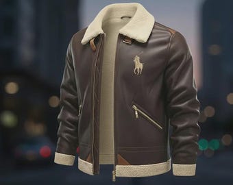 Handmade Men’s Polo Leather Jacket Genuine Cowhide Classic Luxury Casual Coat