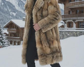 Men’s Real Coyote Fox Fur Coat Vintage Aspen Luxury Genuine Fur Jacket Winter