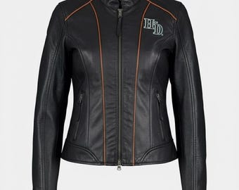 Women's Harley Leather Jacket | Genuine Cowhide Motorcycle Biker Jacket | Vintage Riding Coat | Gift for Her