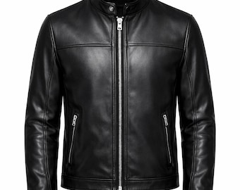 Stylish Men's Black Leather Jacket – Slim Fit Genuine Leather Motorcycle Biker Jacket | Classic Zip-Up Rider Coat you can choose color