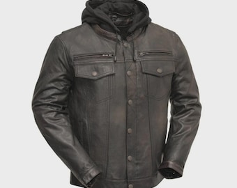 First Manufacturing Vendetta Men’s Leather Jacket Black Genuine Motorcycle Biker Jacket