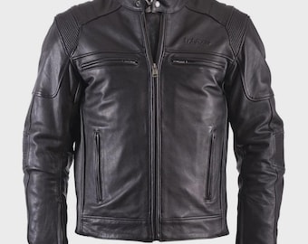 Helstons Trust Motorcycle Leather Jacket Men's Black Vintage Biker Motorbike Riding Coat Genuine Leather Moto Jacket Gift for Him