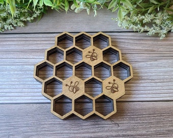 Honey Bee and Honeycomb Coasters. Engraved Wood Coasters Make a Perfect Gift. Wedding Favors. Save the Bees. Bee Coasters. Bee Kind.