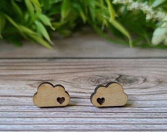 Tiny Cloud Earrings with Hearts. Adorable Petite Cloud Earrings. Small Cloud Studs. Cloud Jewelry. Clouds and Hearts. Bridesmaid Earrings.