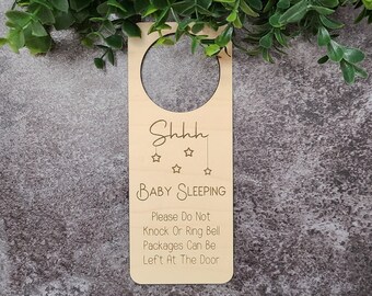 Baby Sleeping Do Not Disturb Sign- Please Do Not Knock Or Ring Door Bell, Packages Can Be Left At The Door- Baby Sleeping Door Hanger