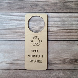 Shhhh Meditation in Progress Do Not Disturb Door Hanger Sign. Yoga Cat Meditation Sign. Quiet Time Do Not Disturb Sign image 7