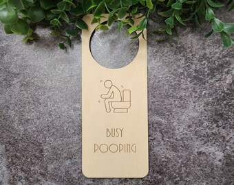 Busy Pooping Do Not Disturb Door Sign- Constipated Man on Toilet Sign- Funny Do Not Disturb Signs For Doors
