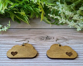 Cloud Dangle Earrings with Hearts. Cloud Earrings for All Ages. Statement Earrings. Clouds and Hearts. Bridesmaid Earrings. Rustic Earrings