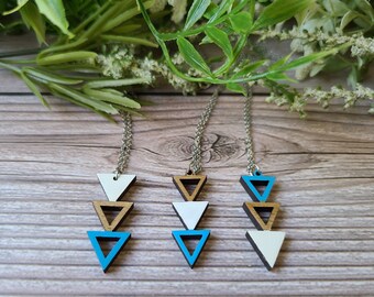 Rustic Triangle Necklace. Hand-Painted Sky Blue and White Triangle Necklace. Bridesmaid Gift. Engagement Gift. Friend's Necklace.