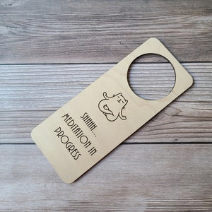 Shhhh Meditation in Progress Do Not Disturb Door Hanger Sign. Yoga Cat Meditation Sign. Quiet Time Do Not Disturb Sign image 4