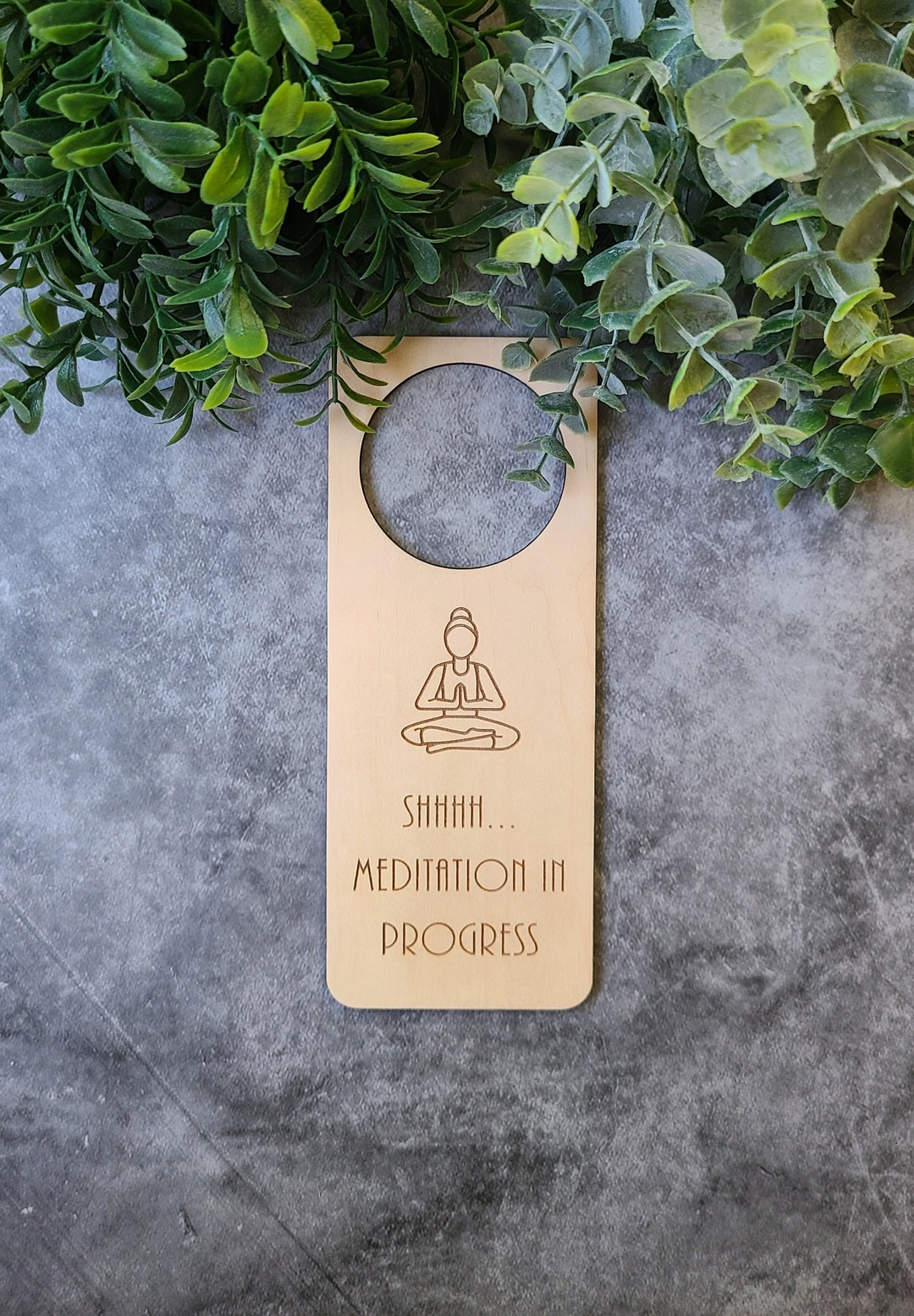 Shhhh Meditation in Progress Do Not Disturb Door Hanger Sign Woman in Meditation Pose Sign Quiet ...
