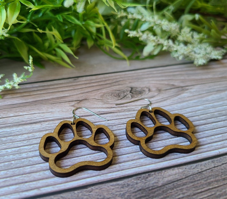 Maple Dog Paw Dangle Earrings. Perfect Earrings For Every Dog Lover. Fur Baby Jewelry. Paw Print Earrings. K9 Earrings. Paw Jewelry. image 1