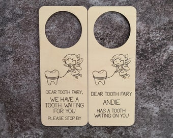 Personalized Tooth Fairy Door Hanger- No More Sneaking Under The Pillow Tooth Fairy- Tooth Fairy Money Holder- Tooth Fairy Tooth Holder