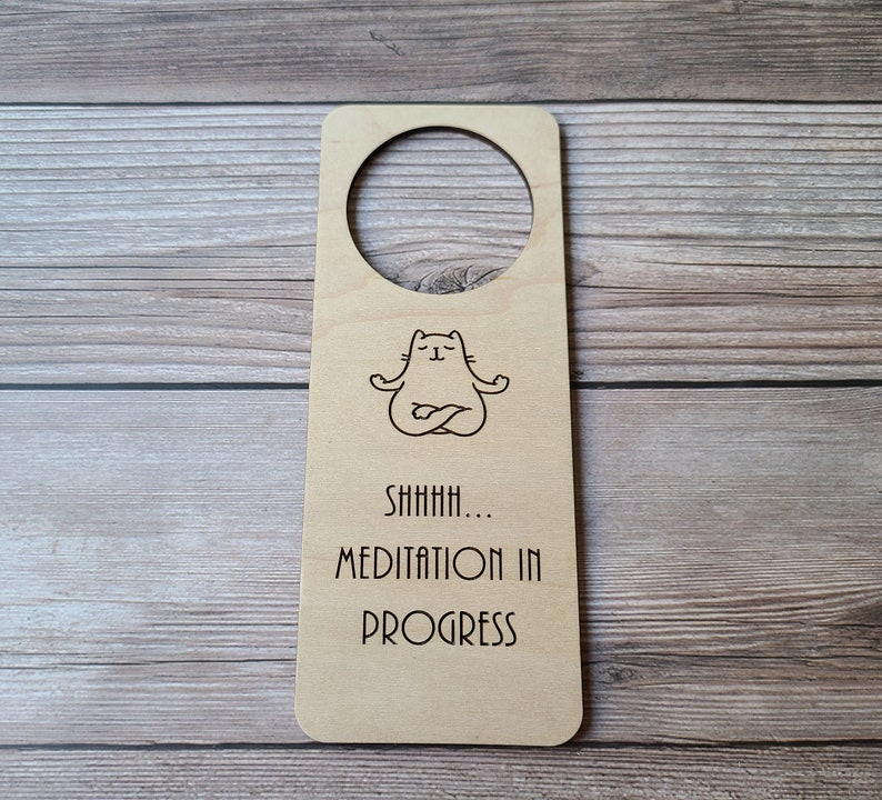 Shhhh Meditation in Progress Do Not Disturb Door Hanger Sign. Yoga Cat Meditation Sign. Quiet Time Do Not Disturb Sign image 5