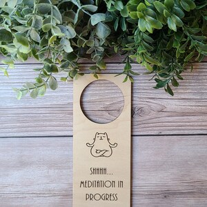 Shhhh Meditation in Progress Do Not Disturb Door Hanger Sign. Yoga Cat Meditation Sign. Quiet Time Do Not Disturb Sign image 8