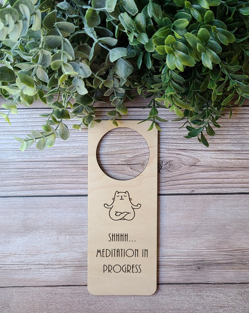 Shhhh Meditation in Progress Do Not Disturb Door Hanger Sign. Yoga Cat Meditation Sign. Quiet Time Do Not Disturb Sign image 8