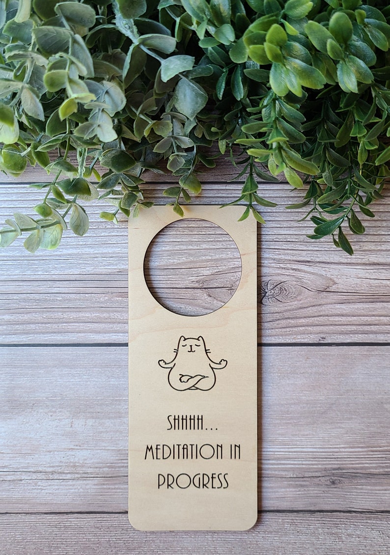 Shhhh Meditation in Progress Do Not Disturb Door Hanger Sign. Yoga Cat Meditation Sign. Quiet Time Do Not Disturb Sign image 6