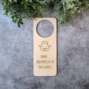 Shhhh Meditation in Progress Do Not Disturb Door Hanger Sign. Yoga Cat Meditation Sign. Quiet Time Do Not Disturb Sign image 2