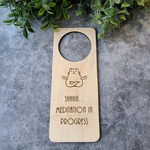 Shhhh Meditation in Progress Do Not Disturb Door Hanger Sign. Yoga Cat Meditation Sign. Quiet Time Do Not Disturb Sign image 3