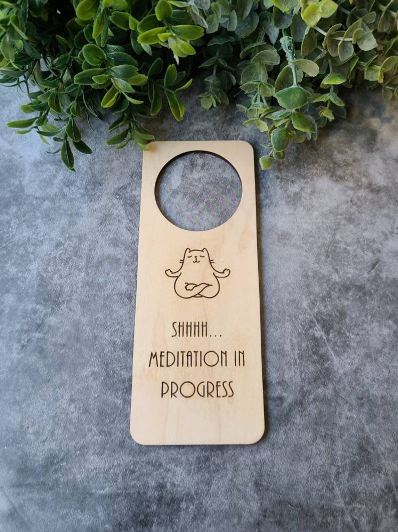 Shhhh Meditation in Progress Do Not Disturb Door Hanger Sign. Yoga Cat Meditation Sign. Quiet Time Do Not Disturb Sign image 3