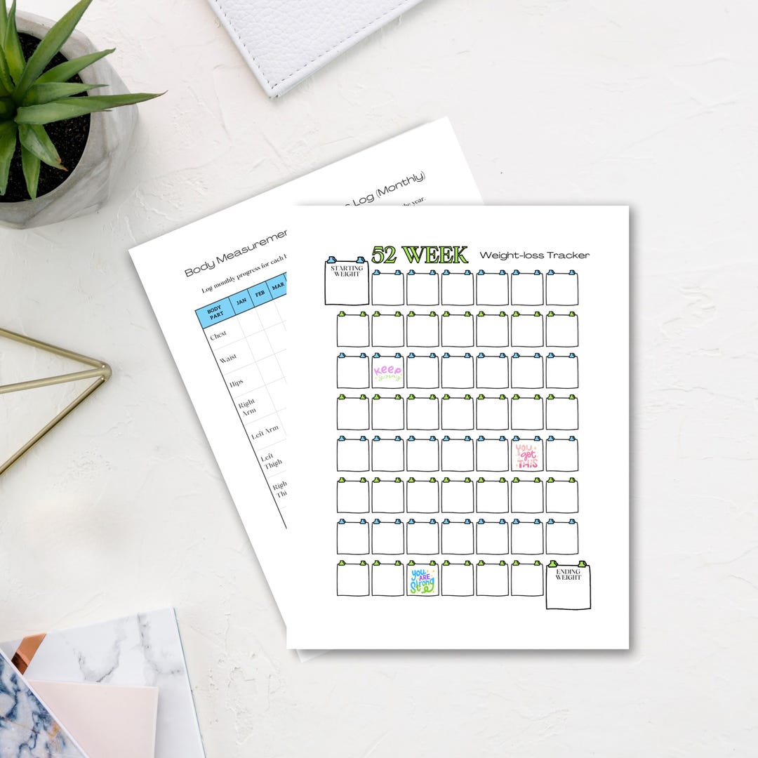 52 Week Weight Loss Tracker | Body Measurement Log (digital Download ...