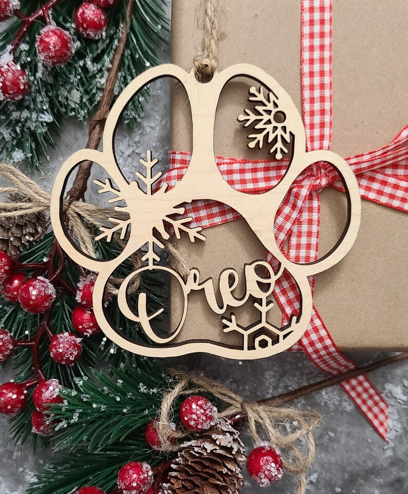 Personalized Furbaby Paw Ornament With Snowflakes Puppy Ornament Cat Ornament Pet Christmas Ornament image 4