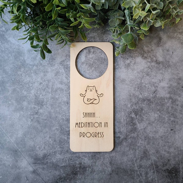 Shhhh Meditation in Progress Do Not Disturb Door Hanger Sign. Yoga Cat Meditation Sign. Quiet Time Do Not Disturb Sign