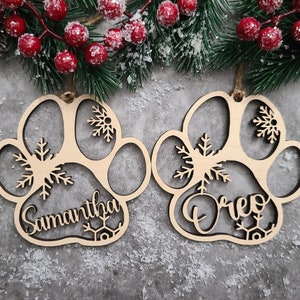 Personalized Furbaby Paw Ornament With Snowflakes Puppy Ornament Cat Ornament Pet Christmas Ornament image 2