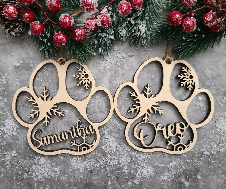 Personalized Furbaby Paw Ornament With Snowflakes Puppy Ornament Cat Ornament Pet Christmas Ornament image 2