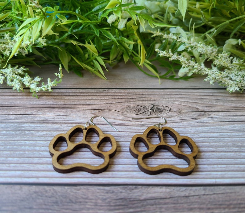 Maple Dog Paw Dangle Earrings. Perfect Earrings For Every Dog Lover. Fur Baby Jewelry. Paw Print Earrings. K9 Earrings. Paw Jewelry. image 2