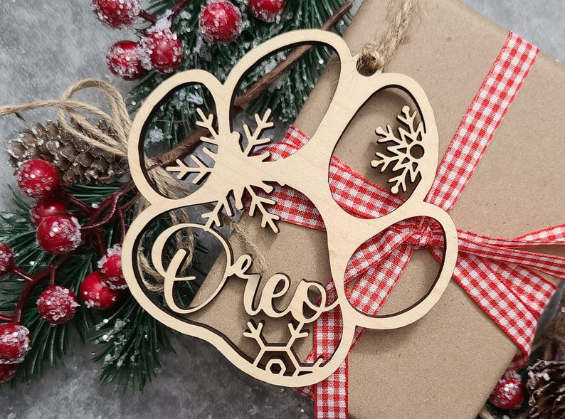 Personalized Furbaby Paw Ornament With Snowflakes Puppy Ornament Cat Ornament Pet Christmas Ornament image 3