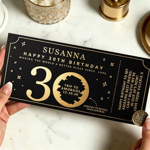 Personalized Birthday Scratch to Reveal Gift Voucher, Luxury Gold Foil Surprise Birthday Card For Her Him, Milestone Experience Gift Voucher