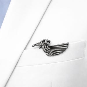 Flying Bird Metal Pocket Square, Minimalist Suit Accessory, Silver Gold Insert image 1
