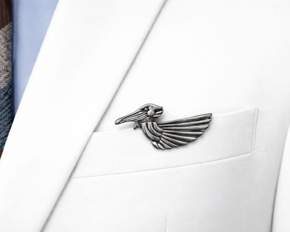 Flying Bird Metal Pocket Square, Minimalist Suit Accessory, Silver Gold Insert
