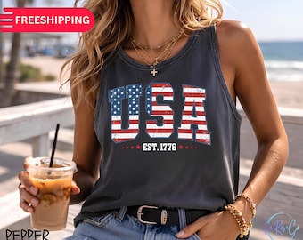 USA Flag Tank Top Comfort Colors, Patriotic 250th Anniversary Tank Top, USA Independence Day Apparel, 4th of July Shirt