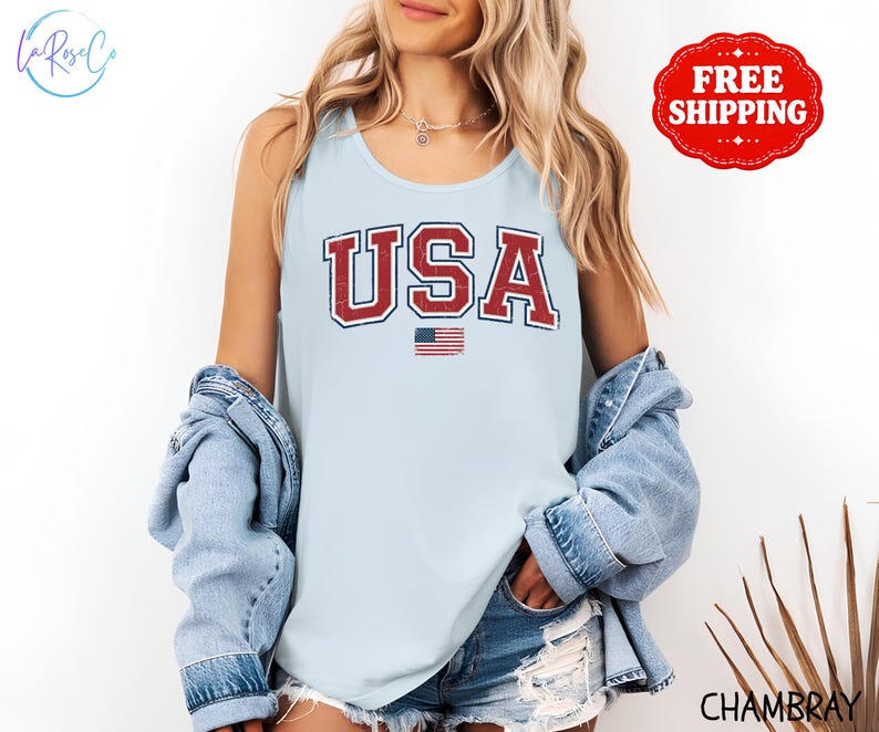Vintage USA Celebration Shirt, Tank Top Patriotic Tee, 1776-2026 Retro Fourth of July USA Graphic Apparel image 5