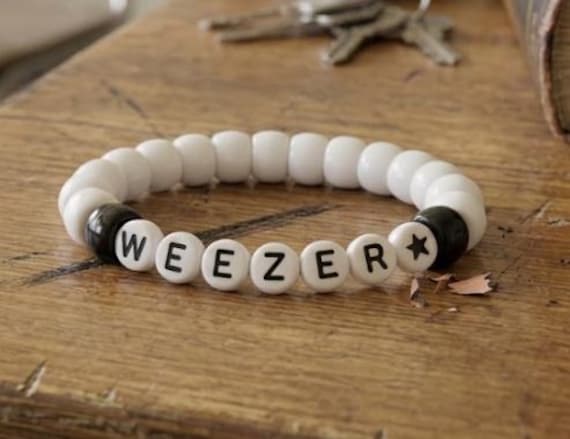 Weezer Inspired Kandi Bracelet | White Black Beaded Music Fan Accessory