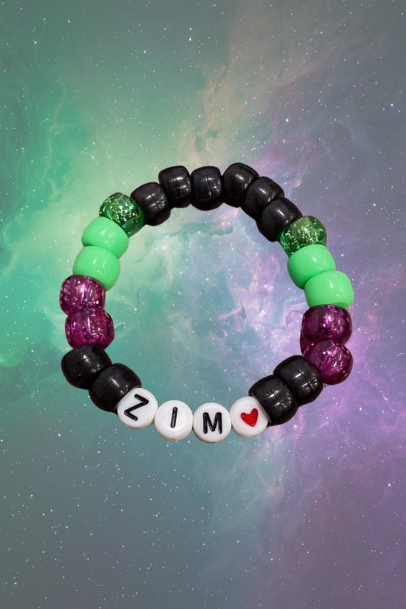 ZIM Alien Kandi Bracelet – Neon Green Black Pony Bead Stretch Jewelry