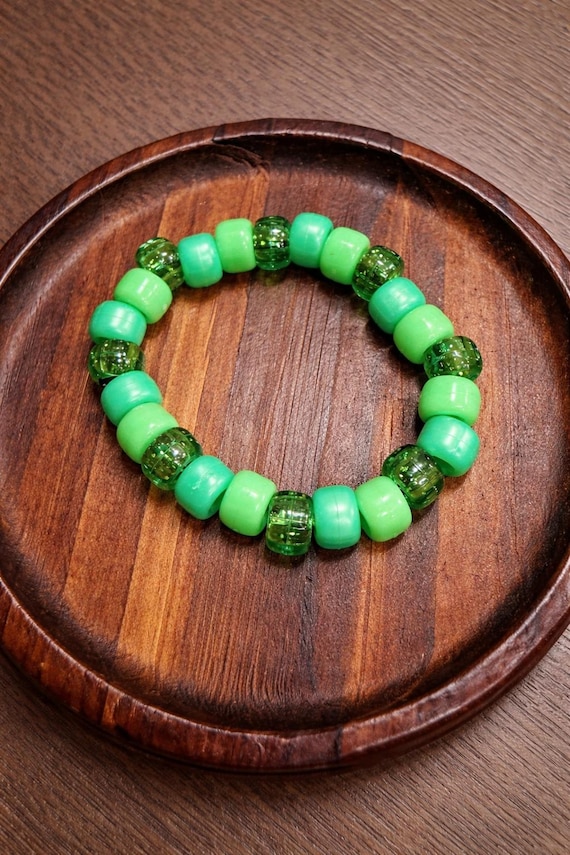 Green Kandi Bracelet | Glitter Shamrock, St. Patrick's Day Stretch Bracelet