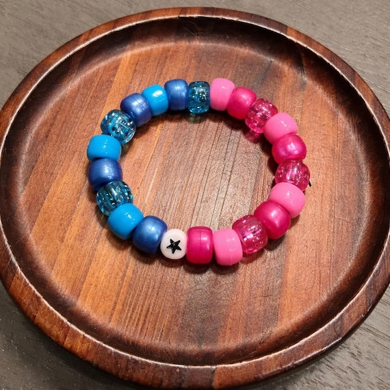 TV Girl Inspired Pink Blue Beaded Kandi Bracelet | Indie Music Star Charm Pony Bead