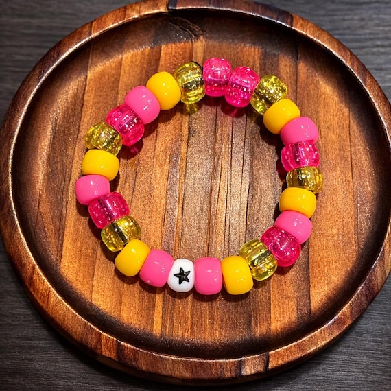 Pink Lemonade Kandi Bracelet – Handmade Beaded Friendship Bracelet – Summer Star Charm