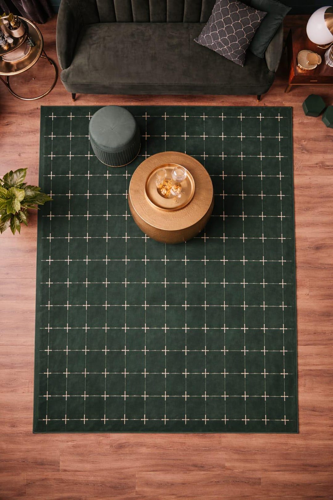 Deep Green Rug Pattern Dark Green Grid Pattern Rug 8x10 Handmade Tufted Wool Area Rug ...