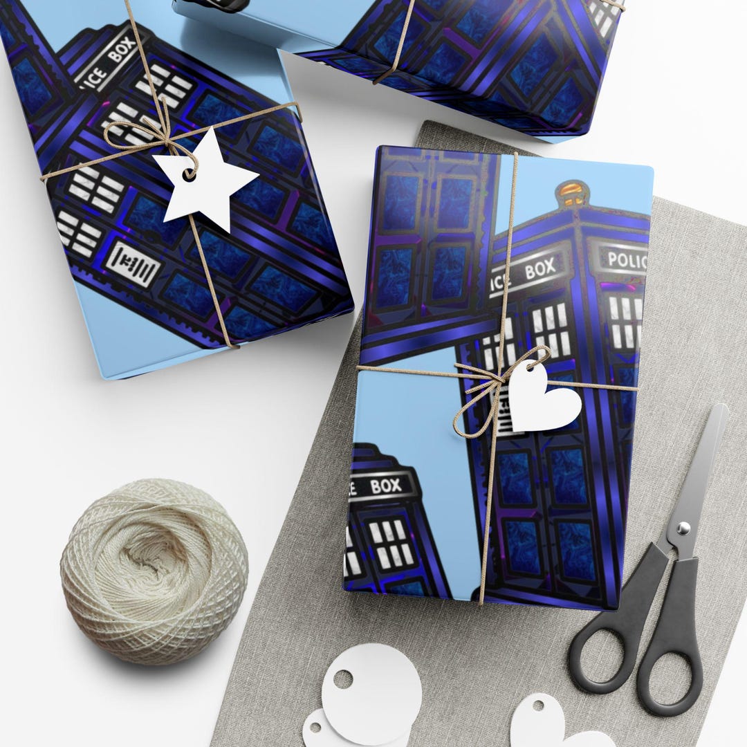 TARDIS Pattern Gift Wrap Paper | Doctor Who Blue Police Box Wrapping ...