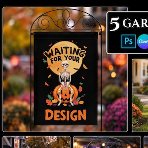 Garden Flag Mockup Bundle, Halloween Autumn Yard Banner Mock Up Template Pack for Fall Decor POD Sellers Digital Download