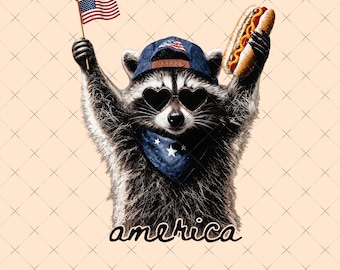 Feral & Free Racoon Png, 4th of July Png, USA Independence Day Png, Funny Raccoon Png, Patriotic Png, July 4th Gift